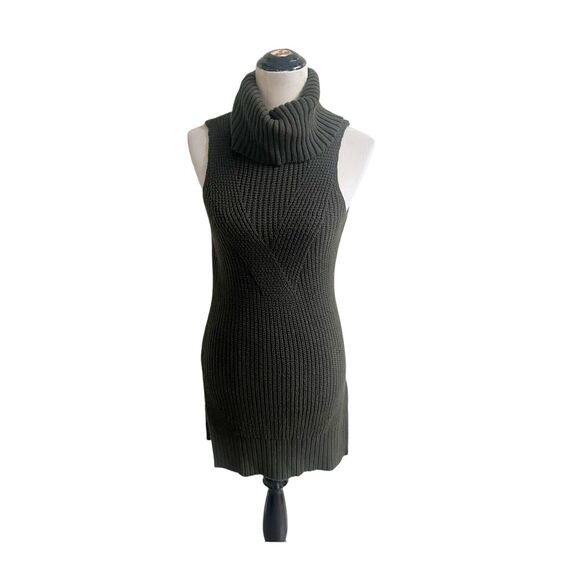 Anthropologie Moth Turtleneck Sleeveless Tunic Sweater Sz XXS Green Cotton Wool - Picture 1 of 13